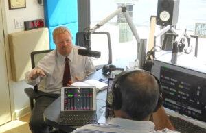 Cross-Country Cycling Adventure Doug Oathout is interviewed by Joel Natalie, Aug. 9, 2024. Facebook live screen grab.