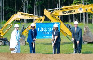 LECOM Health breaks ground on Colonial Family Pharmacy on Wattsburg Road Pictured from left to right in the photo: Silvia M. Ferretti, D.O. – Provost, Senior Vice President, and Dean of Academic Affairs at Lake Erie College of Osteopathic Medicine James Lin, D.O. – President of LECOM Institute for Successful Living Danielle Hansen, D.O. – Regional President of LECOM Health Chris Shearer, RPh – Regional Pharmacy Manager