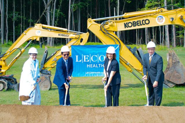 LECOMHealthBreakingGround Pictured from left to right in the photo: Silvia M. Ferretti, D.O. – Provost, Senior Vice President, and Dean of Academic Affairs at Lake Erie College of Osteopathic Medicine James Lin, D.O. – President of LECOM Institute for Successful Living Danielle Hansen, D.O. – Regional President of LECOM Health Chris Shearer, RPh – Regional Pharmacy Manager