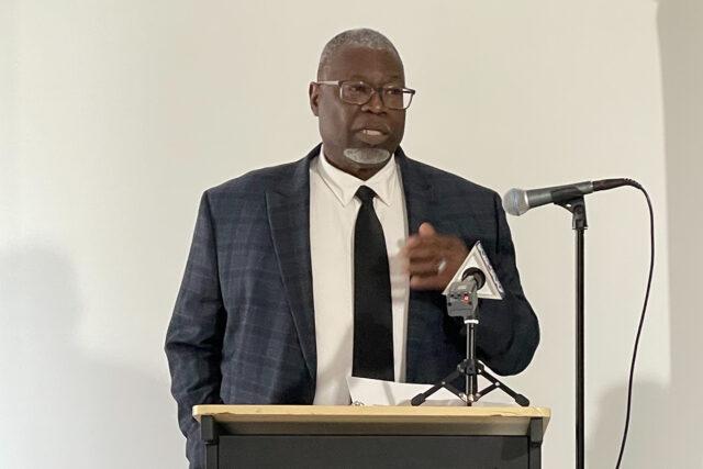 jamessherrod112024 James Sherrod, member of the Minority Community Investment Coalition, at the announcement of Grow Erie, Nov. 21, 2025. Photo by Joel Natalie, TalkErie.com.